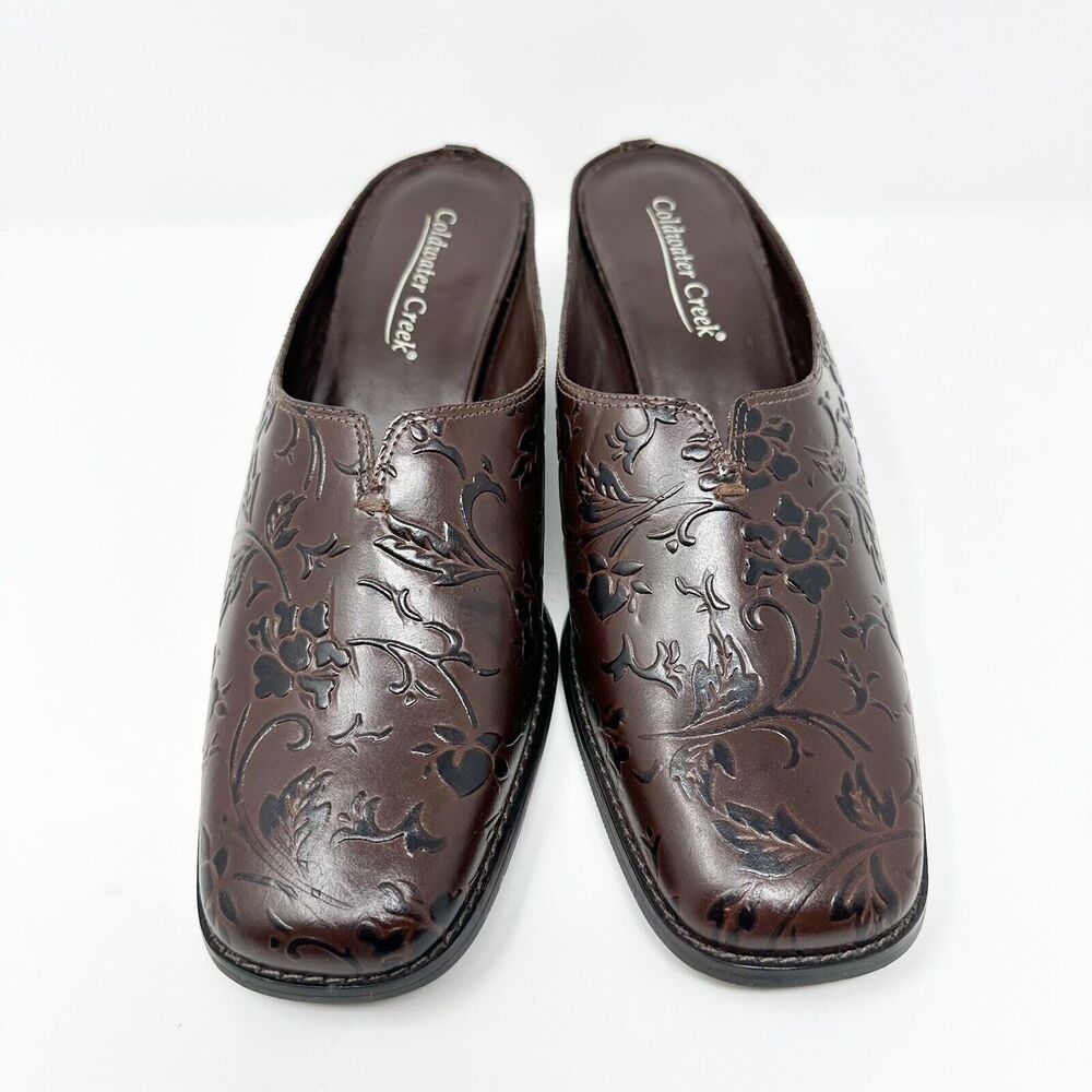 Coldwater Creek Women Mules 9M Brown Floral Embossed Vtg-inspired Made In Brazil - Picture 4 of 13